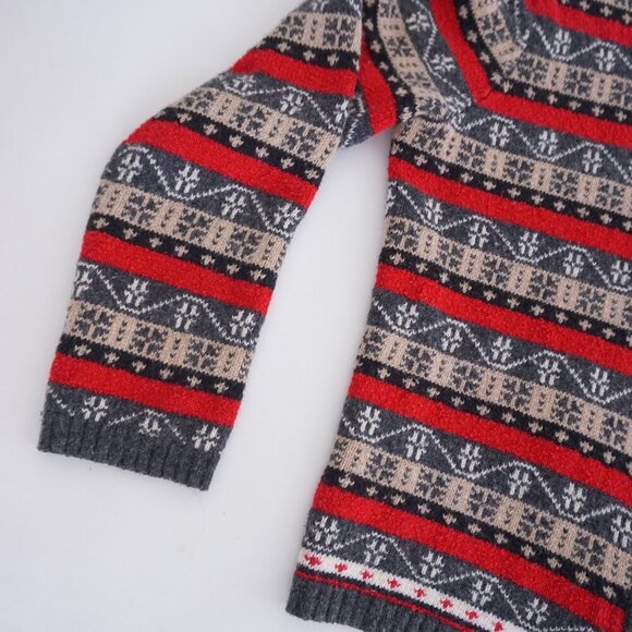 Vintage Liz Claiborne Grey Knit 10% Wool w Red Design Zip Up Cardigan Sweater S - Picture 9 of 10